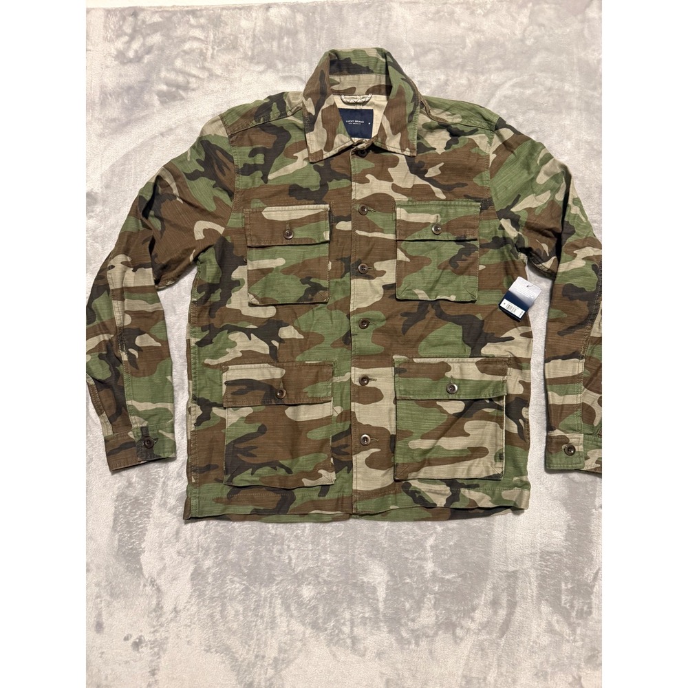 Lucky Brand Field Jacket Men M Green Camo Military Utility Tencel Blend 7M31014